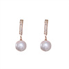 Silver needle, crystal, wheel from pearl, fashionable earrings, silver 925 sample, light luxury style