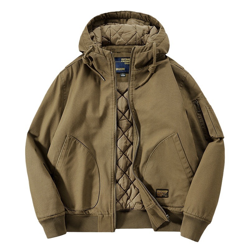 Otoño e invierno chaqueta con capucha de los hombres sueltos más tamaño gruesa chaqueta de vuelo caliente de algodón acolchado abrigo americano Retro Ropa de trabajo de algodón acolchado abrigo