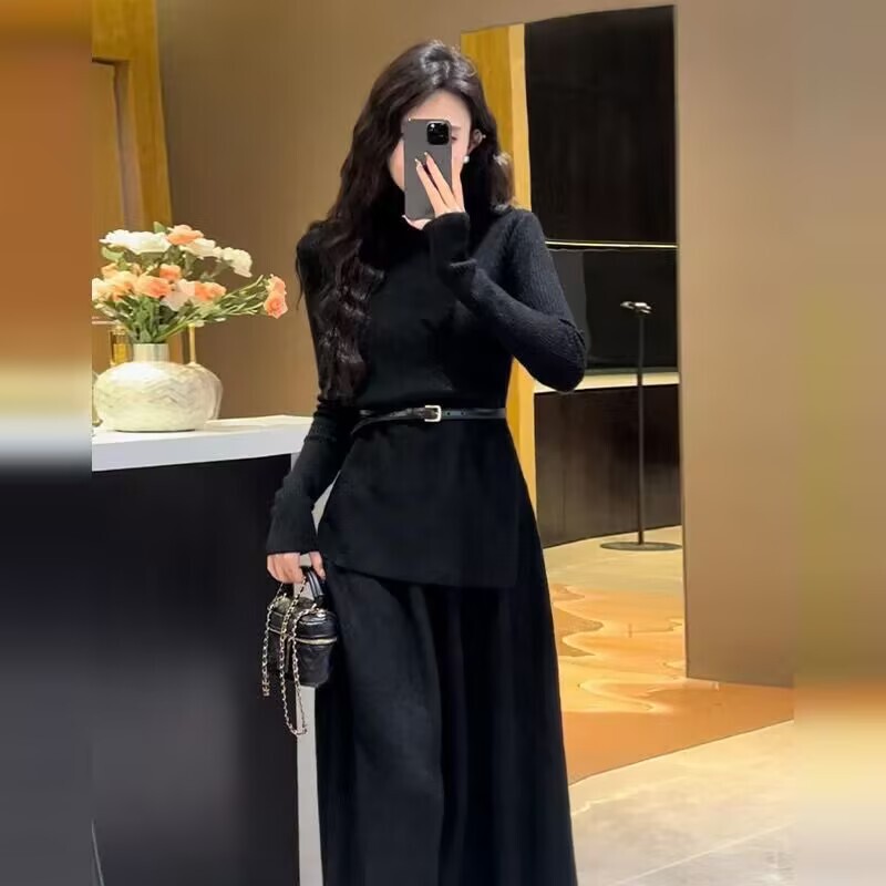 羊毛针织套装裙女2025秋冬高级感慵懒风加厚毛衣包臀短裙时尚两件|undefined