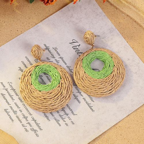 Retro holiday style grass and rattan braided earrings, bohemian seaside niche exaggerated earrings, female ethnic style earrings