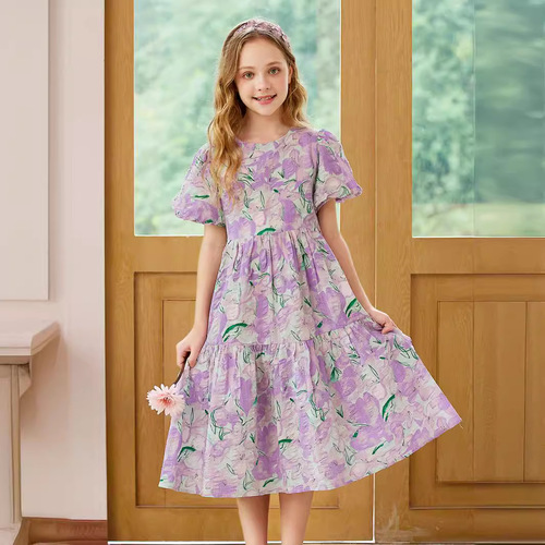Summer Dress for Girls  New Trendy Summer Outfit Fashion Dress for Older Girls with Floral Patterns Children's Summer Princess Dress