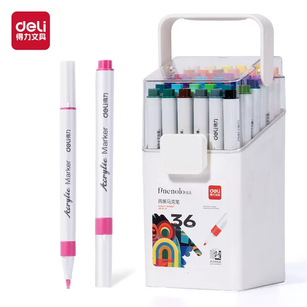 Deli HM118 acrylic marker pen round rod water-based color pen can be stacked color opaque waterproof DIY children's hand-painted