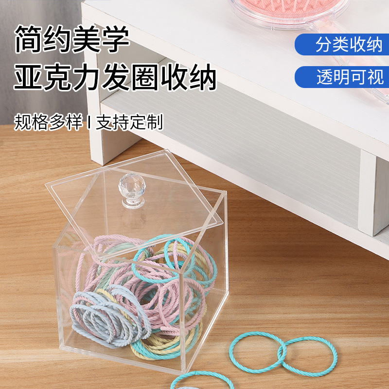 亚马逊新款透明带盖收纳盒家用简约桌面防尘收纳皮筋首饰发夹盒