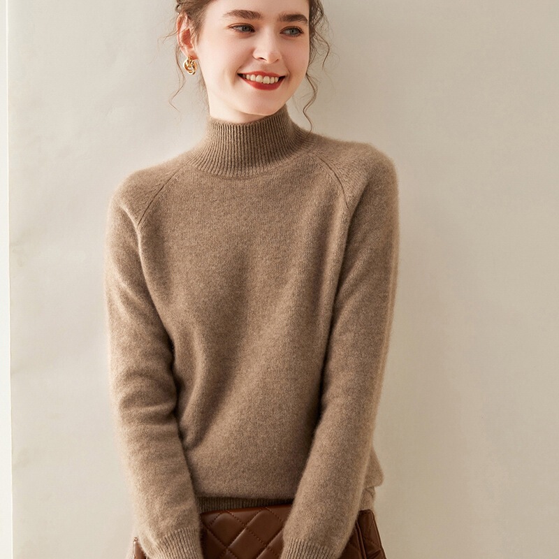 Half-high collar solid color thick cashmere sweater for women, plus size loose cashmere pullover with raglan sleeves, knitted top Half-high collar solid color thick cashmere sweater for women, plus size loose cashmere pullover with raglan sleeves, knitted top