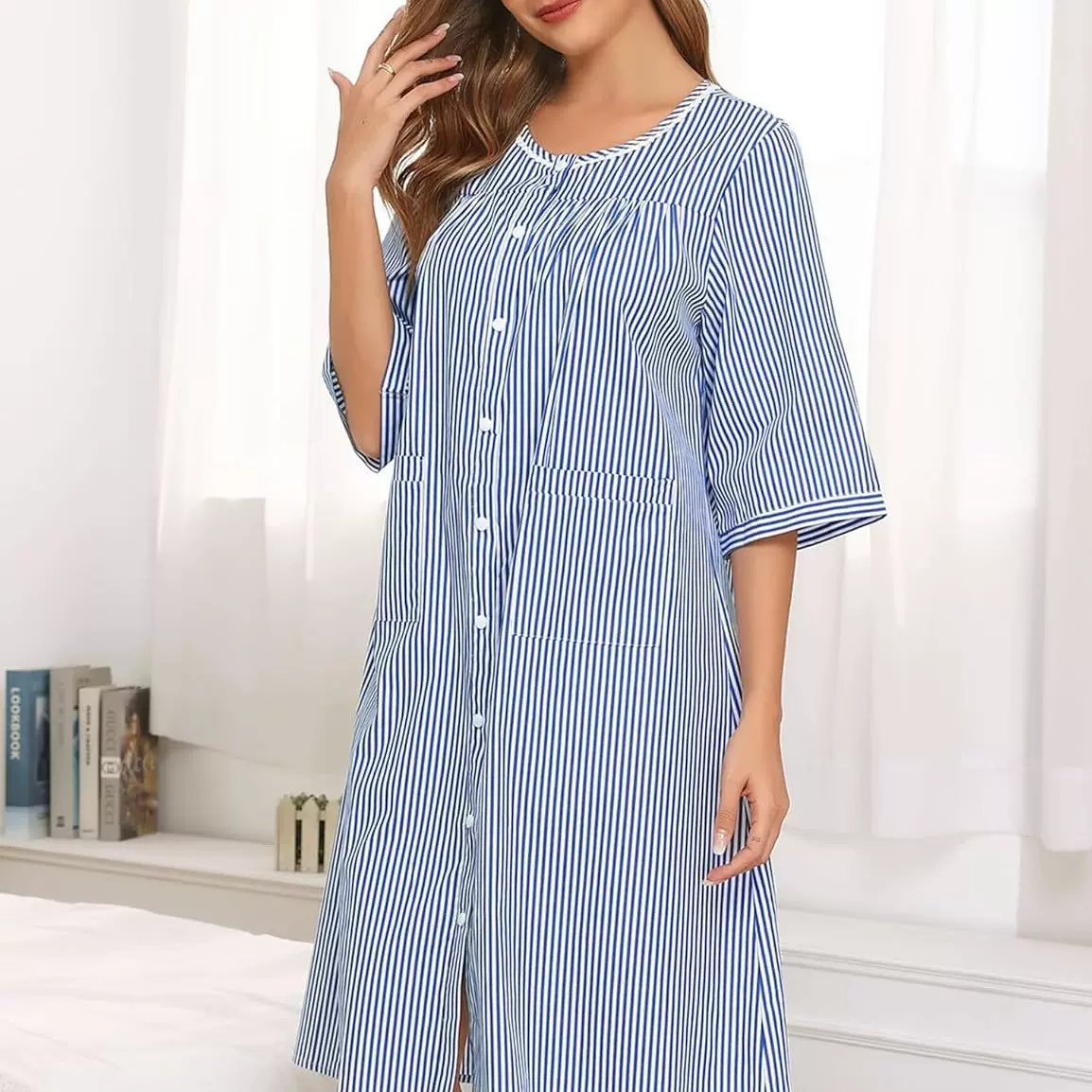 新款简约大方女士四季家居服薄款外穿中长款睡衣宽松舒适厂家定制