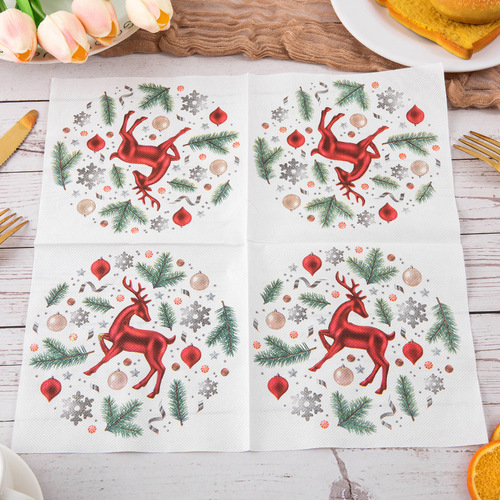 New cross-border Christmas decoration printed napkins Elk square tissue party LOGO printed napkins wholesale