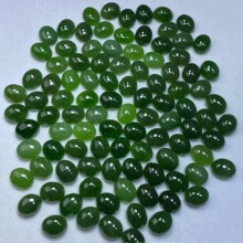 天然俄料和田碧玉戒面准码9*11mm椭圆碧玉戒面菠菜绿无黑点银货级