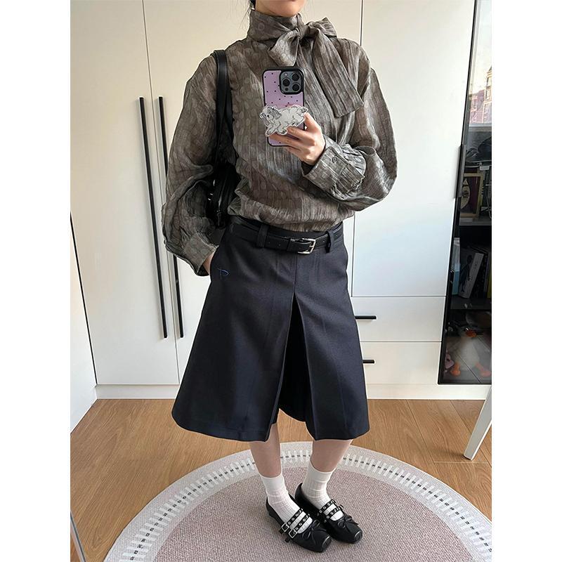 Black Mid-Length Culottes for Women, Spring New Design, Loose and Drapey Mid-Length Pants, Slimming Look Wide-Leg Pants
