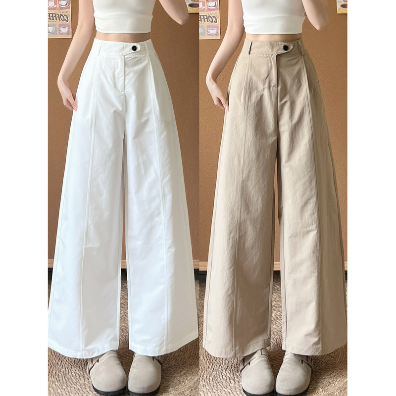 White high-waisted cropped wide-leg pants for women, summer 2026 new style, slimming and flattering, loose and lightweight casual pants White high-waisted cropped wide-leg pants for women, summer 2026 new style, slimming and flattering, loose and lightweight casual pants