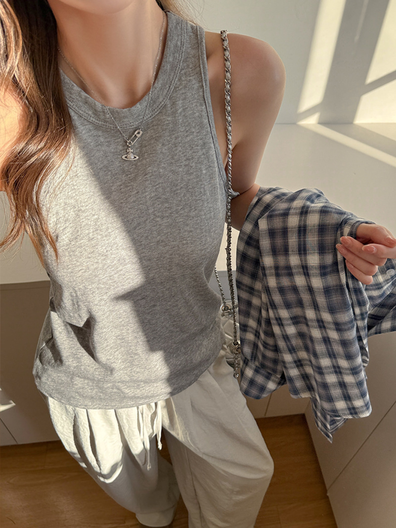 Casual Lazy Style Cotton Round Neck Sleeveless Tank Top for Women, Can Be Worn as an Inner Layer or Outerwear, Loose Fit