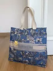 2025 New Chinese Style Oil Painting Canvas Tote Bag, Women's Handbag with Star Pendant, Large Capacity Printed Shopping Bag