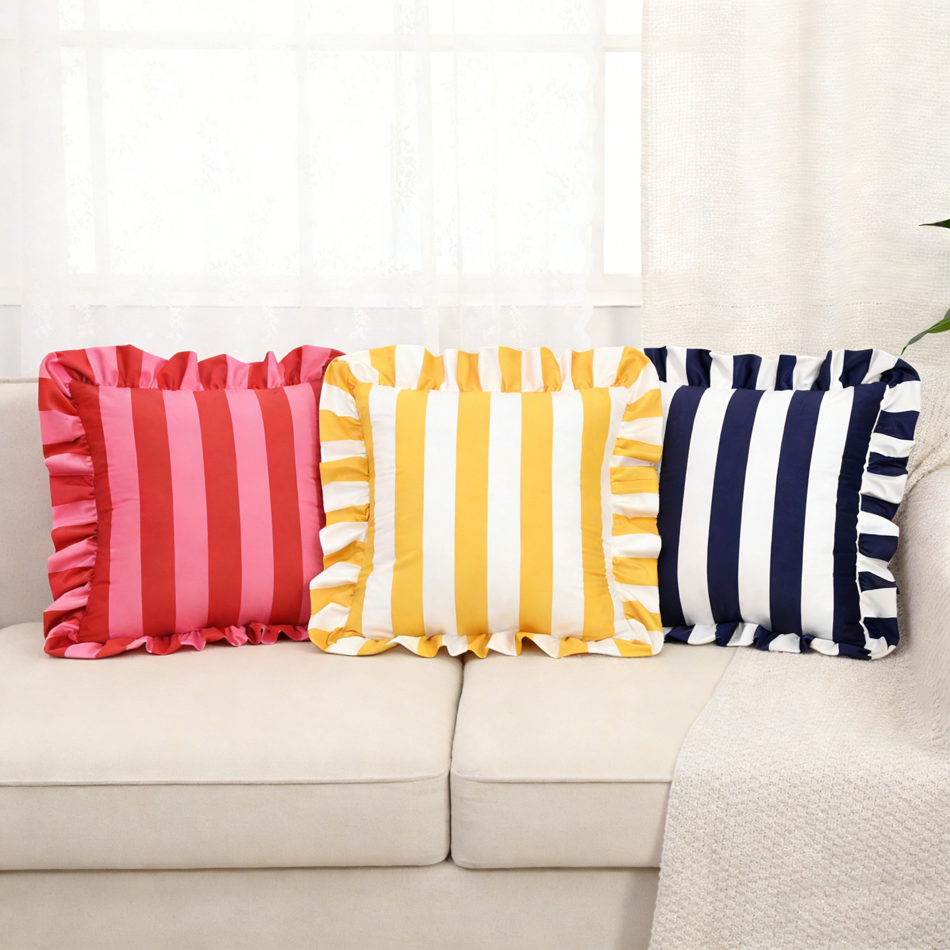 Inswind estriado coreano holandés veludo hoja de loto borde abraza funda de almohada americana sofá de la sala de estar decoración de cojín de cabecera