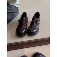 羊皮版~英伦风厚底皮带扣一脚蹬小皮鞋女通勤风真皮深口乐福单鞋