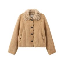 短款外套2025冬季新款皮毛一体麂皮加绒卡其上衣女