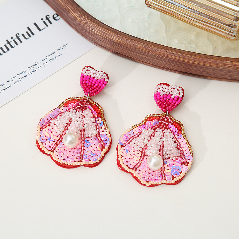 Rhinestones Inlay Material 1 Pair IG Style Marine Style Starfish Shell Beaded Inlay Glass Rhinestones Drop Earrings Ear Studs