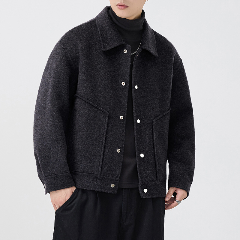 2025 invierno nuevo abrigo de cachemir de doble cara hombre casual multifuncional abrigo grueso hombre negro image 3