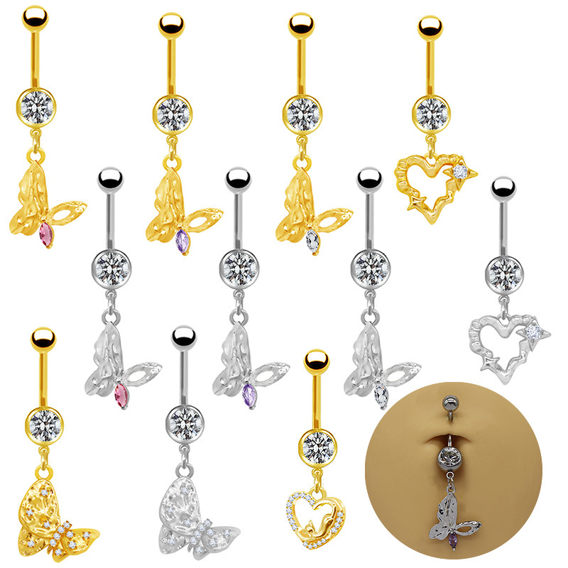 Navel Belly Button Ring With Butterfly Pendant Piercing Jewelry_voghion.com