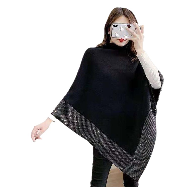 Nuevo rhinestone caliente fuera del cuello de la camisa del Batwing pin camisa de las mujeres pullover temperamento diosa estilo adelgazante versátil primavera y otoño chal exterior
