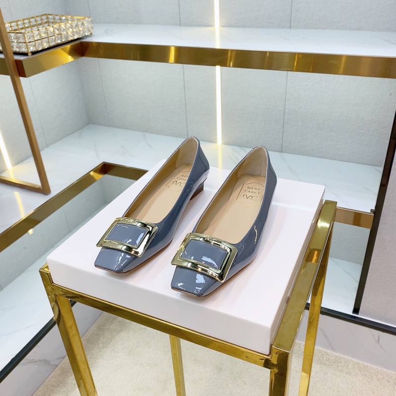 工場直販、女性用スクエアバックルフラットシューズ、パテントレザー、スクエアトゥ、浅口、メタルバックル、ローヒール、多用途チャンキーヒールシューズ|undefined