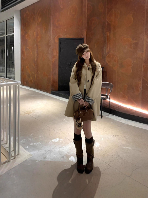 格子风衣外套女2025春新款中长款高级感小个子英伦风休闲大衣外套|undefined