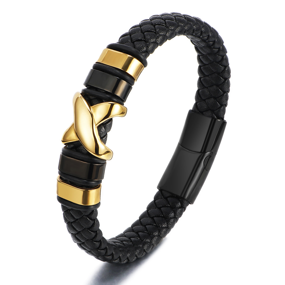 Daily Occasion Stainless Steel Material Casual Solid Color Stainless Steel Plating Men's Bangle Men Cord & Leather Bracelets