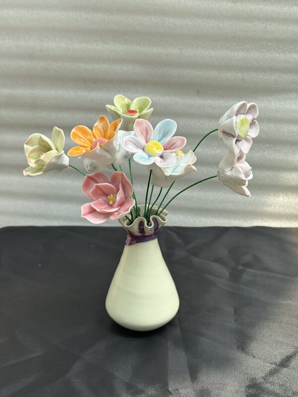 Zhaozhu Jingdezhen 高温手作りセラミックフラワーフル模擬花花瓶装飾花束ガールフレンドギフト|undefined