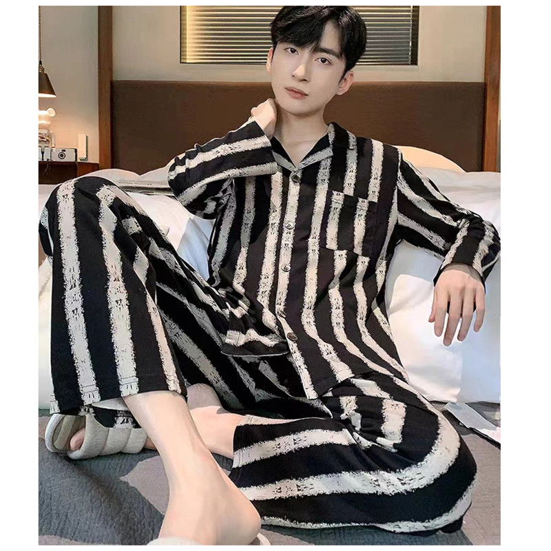 Otoño nuevo pijama de hombre simple rayas ocio primavera otoño invierno set de ropa casera de cuatro estaciones chatter puede ser un agente