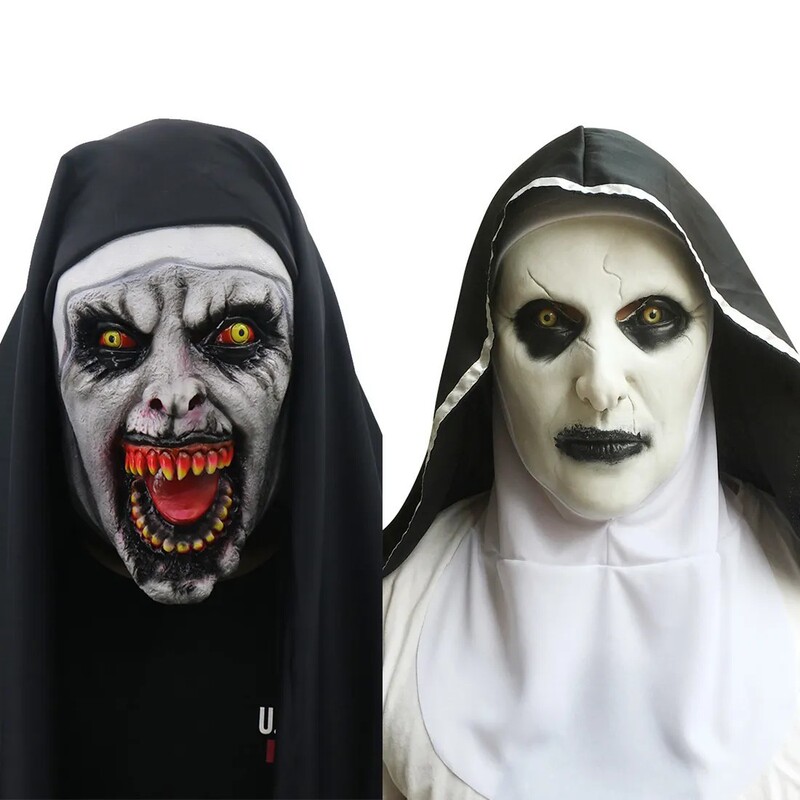 Wenyou Lucky Ghost Nun Mask Halloween Horror Scary Shocking Female Ghost Headgear Haunted House Tricky Party Supplies