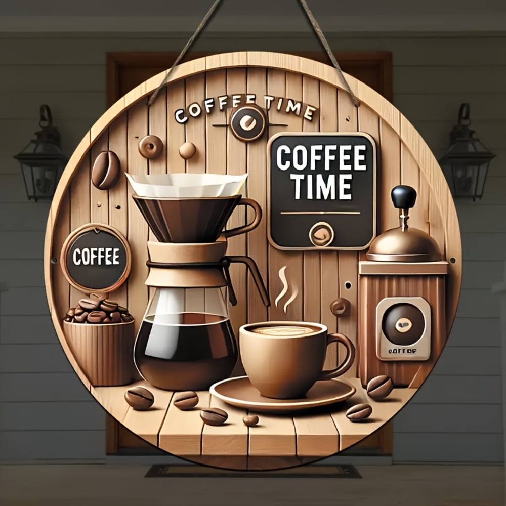 Kuno kayu kopi waktu tanda 2D pembuat kopi dan menuangkan kopi dinding kafe dan dekorasi dapur daftar