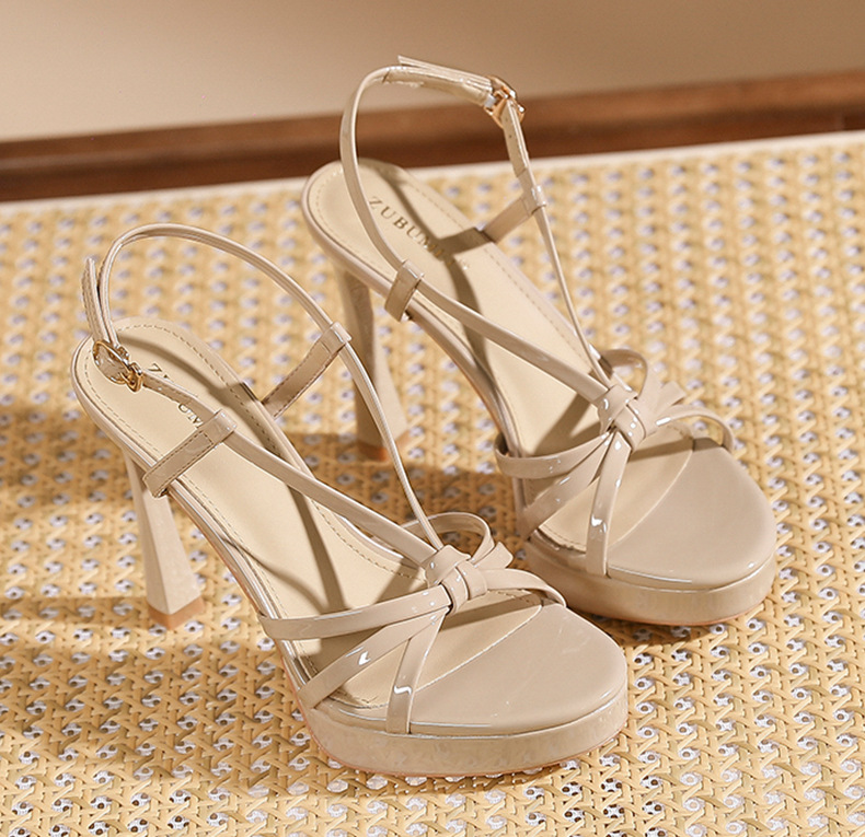 Sandal cao gót nữ hở mũi quai ngang một chữ, gót nhọn 9 cm, đế platform, phong cách tiên nữ — màu nude chi tiết 10