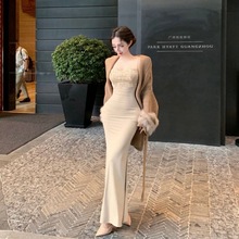 2025秋季新款法式气质慵懒针织开衫外套欲修身显连衣裙两件套