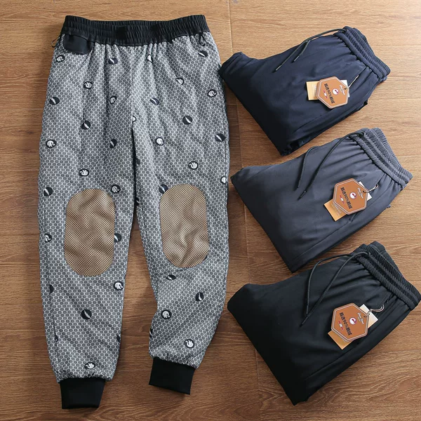 90 White Goose down Knee Graphene Heating Lining Winter Men's Warm and Cold Elastic Waist down Casual Pants