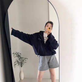 南油批发高版本缪家字母刺绣摇粒绒连帽外套男女同款拉链夹克