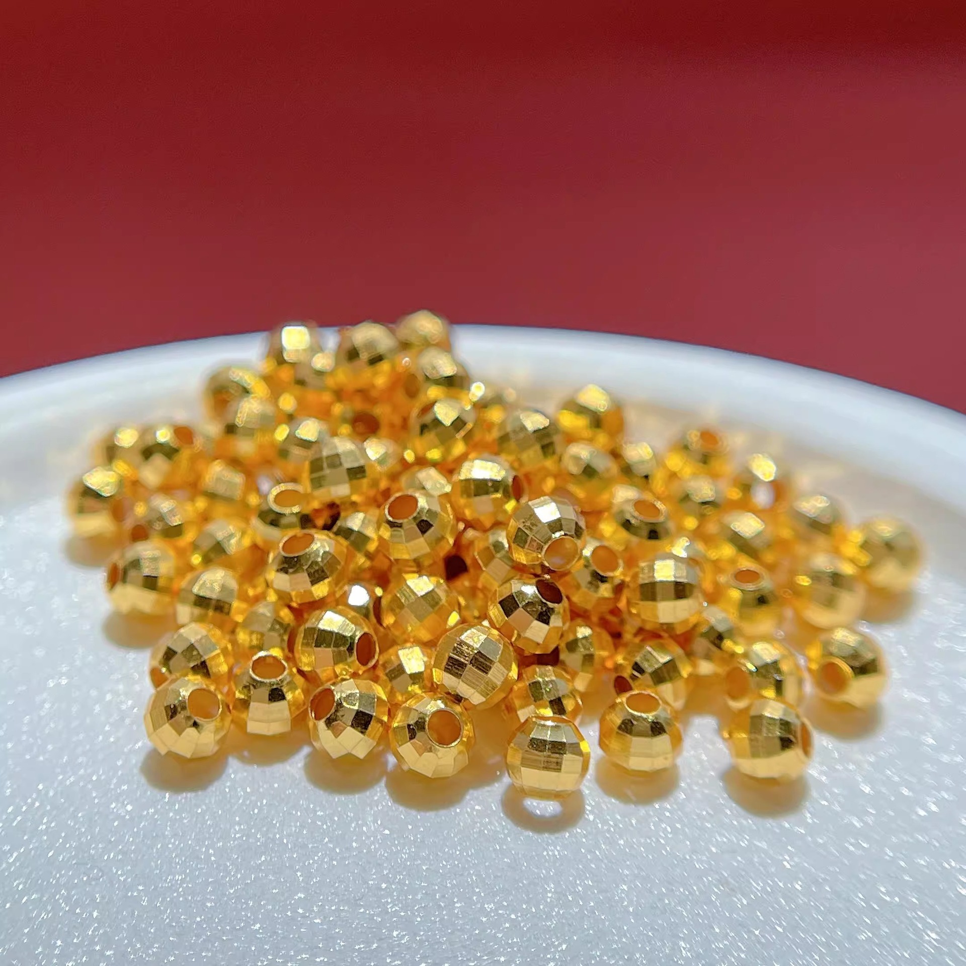 Pure 18k gold disco ball bead au750 laser transfer gold bead loose pearl gold bean road bead string bead accessory water shell gold