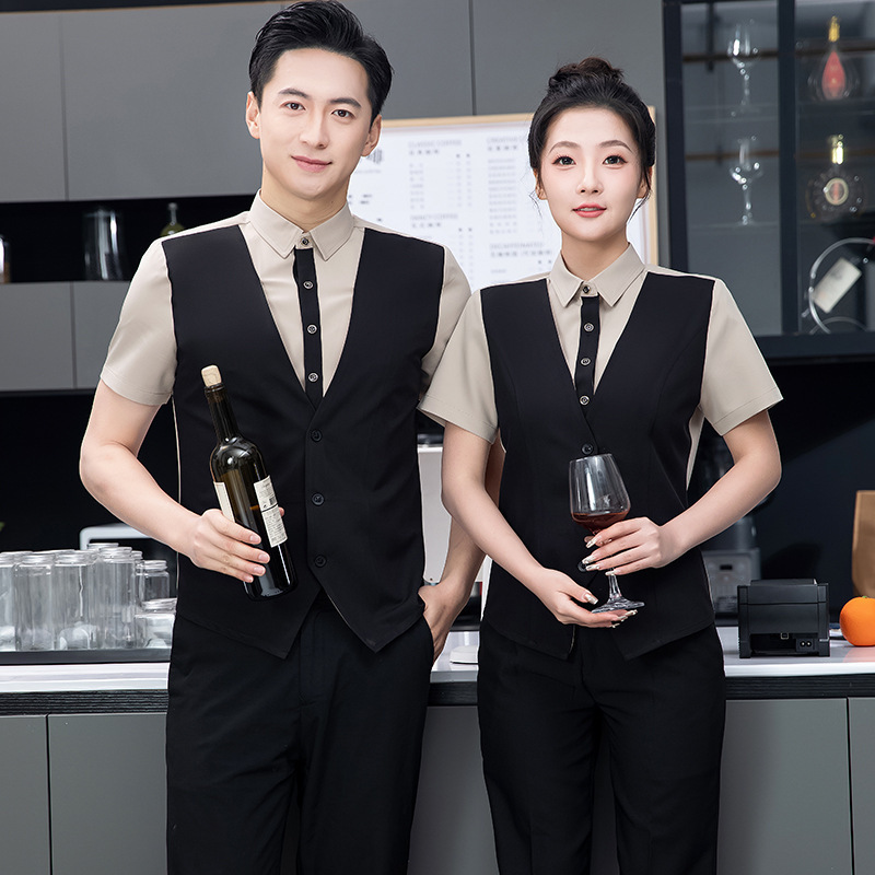 Ktv Service Work Uniform, Two-Piece Short-Sleeve Vest for Men and Women, Hotel Front Desk Vest, Western Restaurant Bar Bartender Workwear