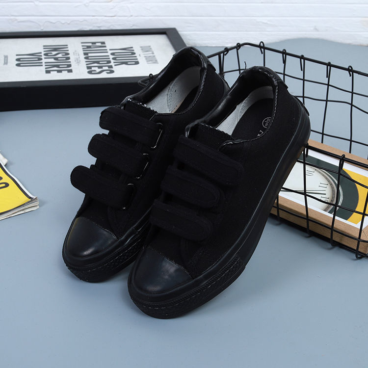 All Black Velcro Canvas Shoes for Women, Breathable Sneakers, Low-Cut Flats Casual Shoes, Black Work Shoes, Student Sneakers All Black Velcro Canvas Shoes for Women, Breathable Sneakers, Low-Cut Flats Casual Shoes, Black Work Shoes, Student Sneakers