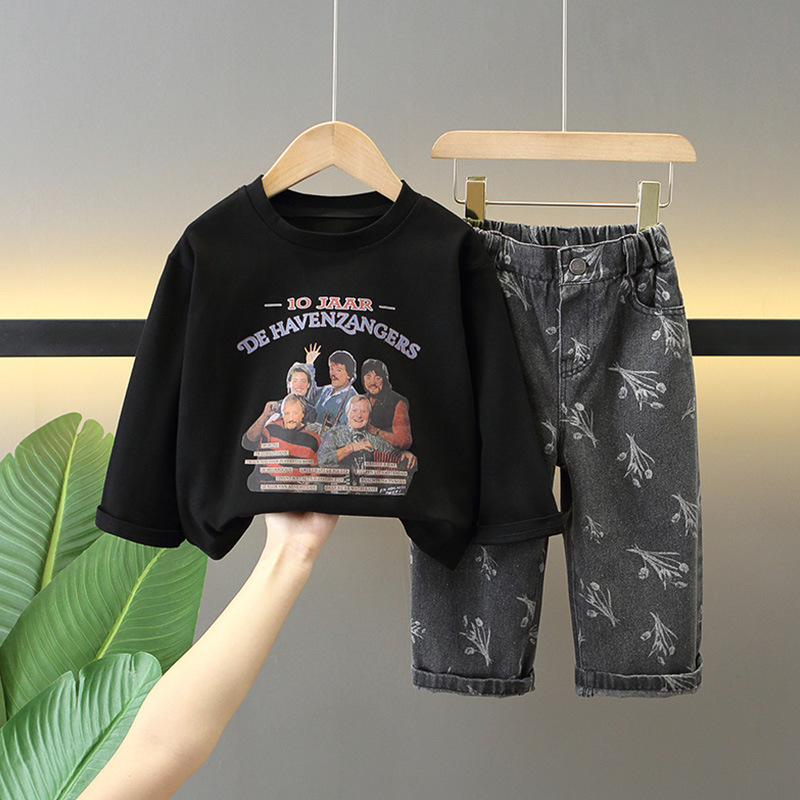 6338 Traje de otoño para bebé Estilo de primavera y otoño 2025 Nuevos jeans de moda para niños Niños Casual Estilo occidental Manga larga