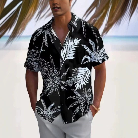 Men's Coconut Tree Gradient Color Tropical Plant Summer Hawaiian Shirt Button up Shirt Aloha Shirt Short Sleeve