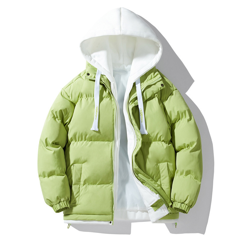 Chaqueta de Algodón de Talla Grande para Hombre, Otoño/Invierno 2025, Chaqueta Acolchada de Moda con Capucha de Dos Piezas Falsas para Parejas, Gruesa y Cálida, Chaqueta de Algodón de Marca Moderna.