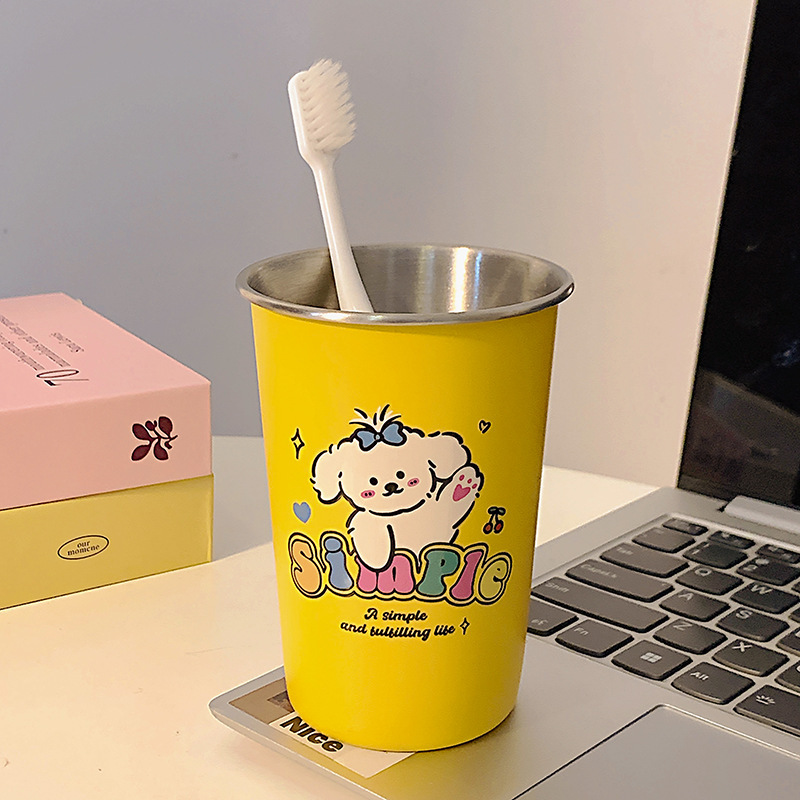 Xiaohongshuと同じかわいいクマのマウスウォッシュカップ、洗濯カップ、家庭用歯ブラシカップ、ポータブル学生寮ステンレスカップ|undefined