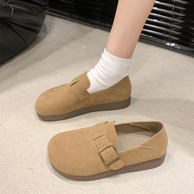 复古厚底勃肯鞋女款2025秋季新款一脚蹬平底软底配裙子博肯单鞋