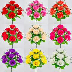 模造花10頭高茎王女薔薇偽花絹布バラ花家庭装飾高級客間食卓生け花