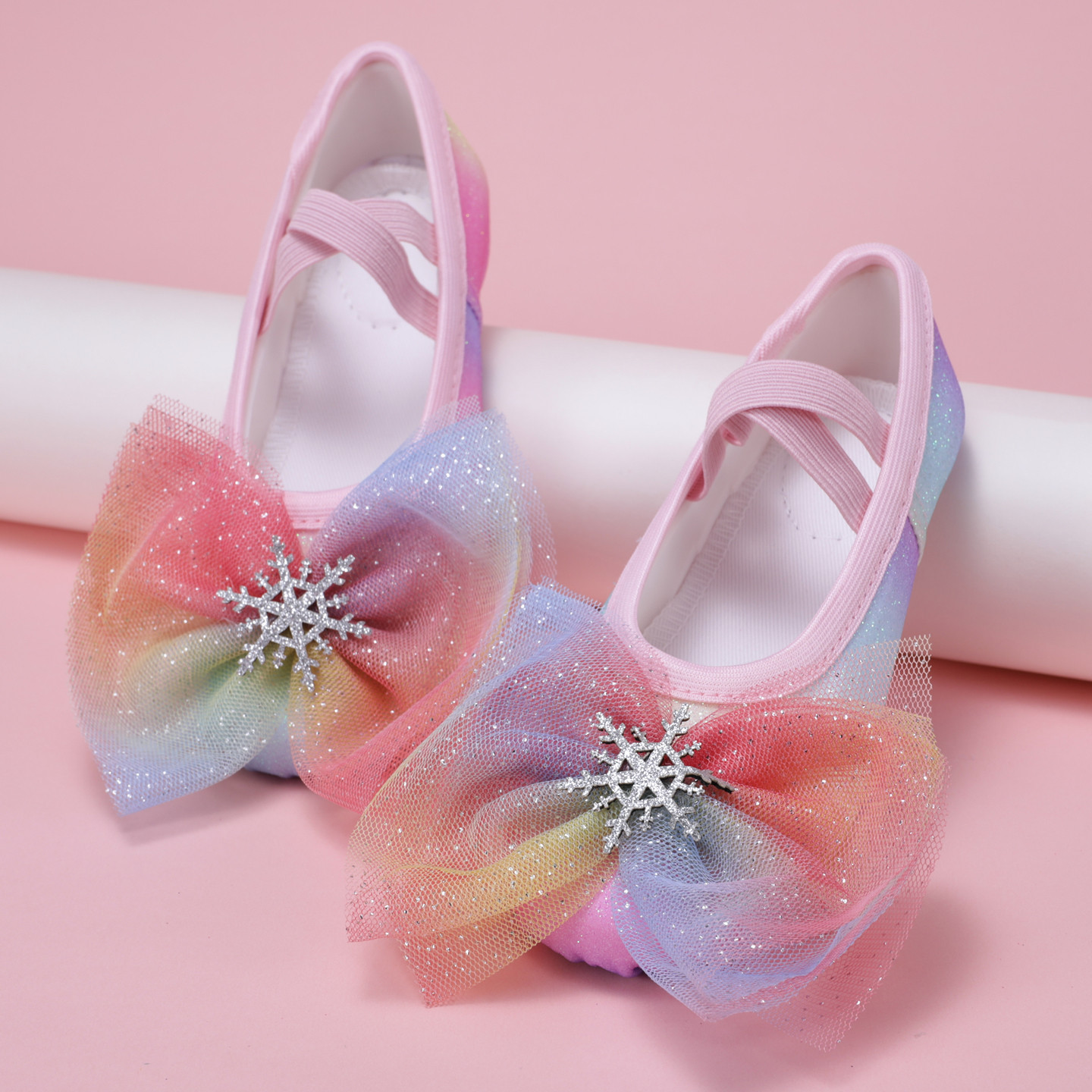 Shiny Glitter Kidsren's Dance Shoes Gradient Rainbow Colorful Little Girl Soft Sole Practice Dance Shoes 8157