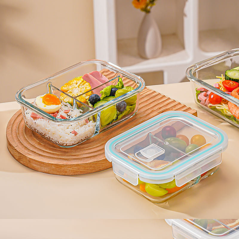 High Borosilicate Glass Lunch Box, Microwave Heating Bowl, Refrigerator Storage Box, Lunch Box for Office Workers, Thickened Food Container