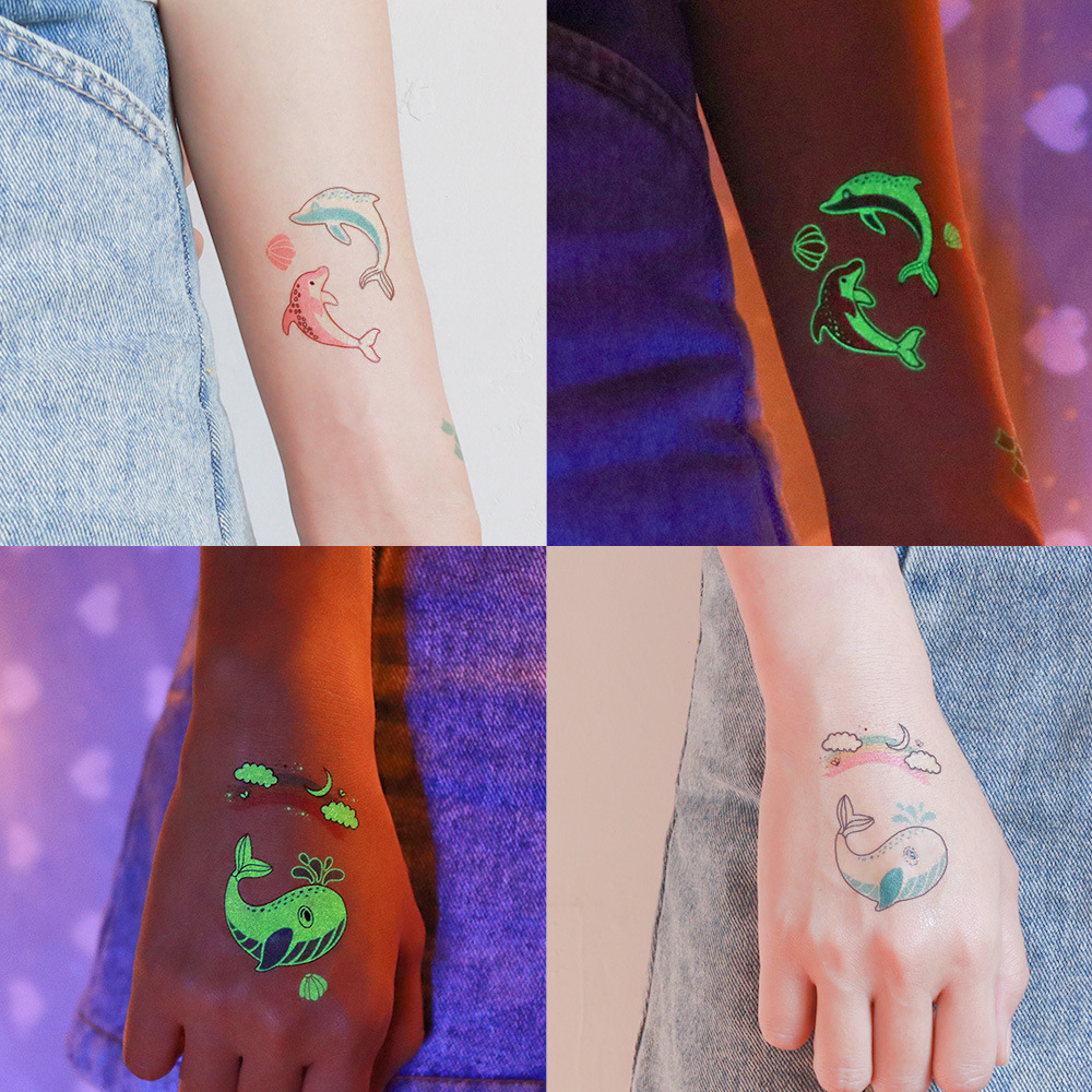 Nocturno marino animal tatuaje pegatinas impermeables, protección ambiental, seguridad infantil, pegatinas de dibujos animados adorables, al por mayor en stock transfronterizo