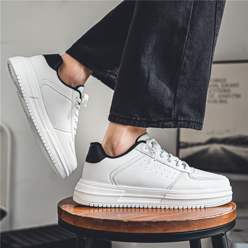Herren Freizeitschuhe Aus Leder In Weiß Modische Sneaker_voghion.com