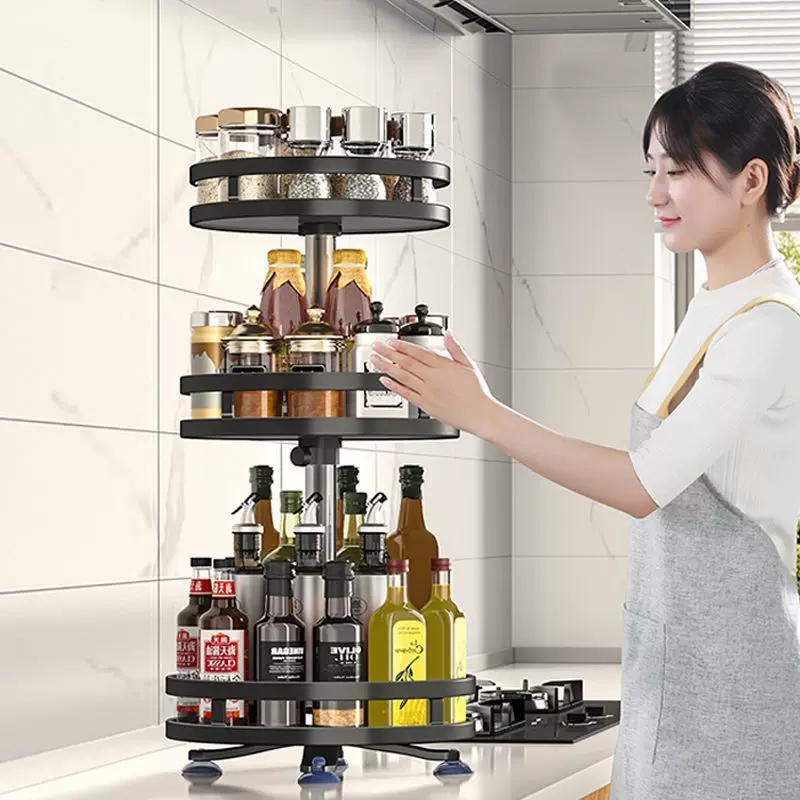 调味品收纳用品旋转收纳架厨房调料家用台面多功能油盐酱醋置物架