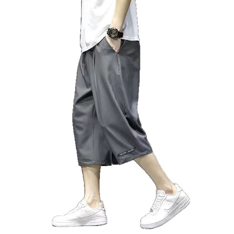 Men's Summer Youth Sports Casual Straight-Leg Sports Cropped Pants, Classic Fashion Versatile Thin Casual Pants