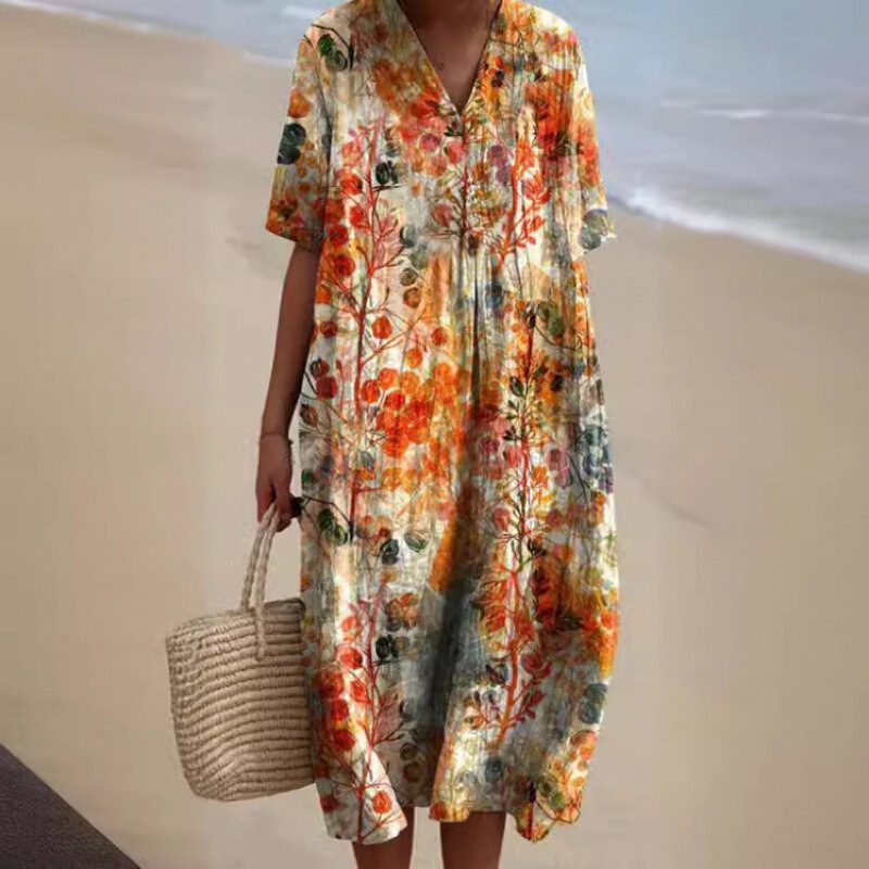 New cross-border independent station Amazon shirt dress for women, casual floral 3D printed long-sleeve dress, Southeast Asia