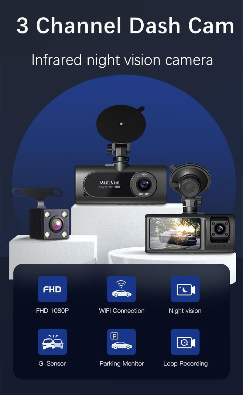 Cross-border new V20 three-record driving recorder 1080p night vision three-lens WIFI recorder reversing visual